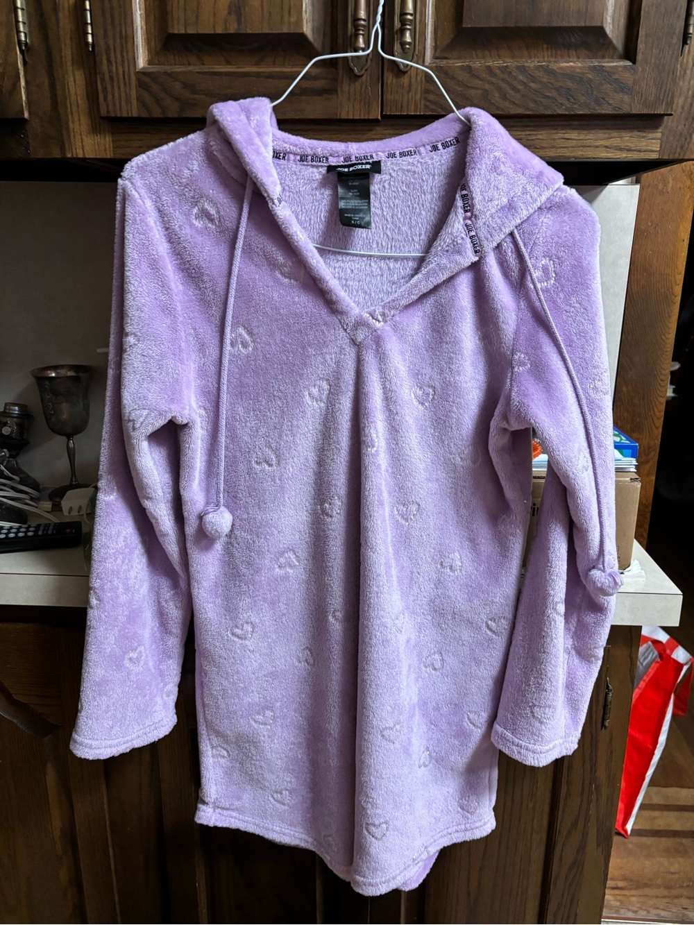 Joe Boxer Pajamas Womens Small Heart Dots Hooded Fleece Top / Gown